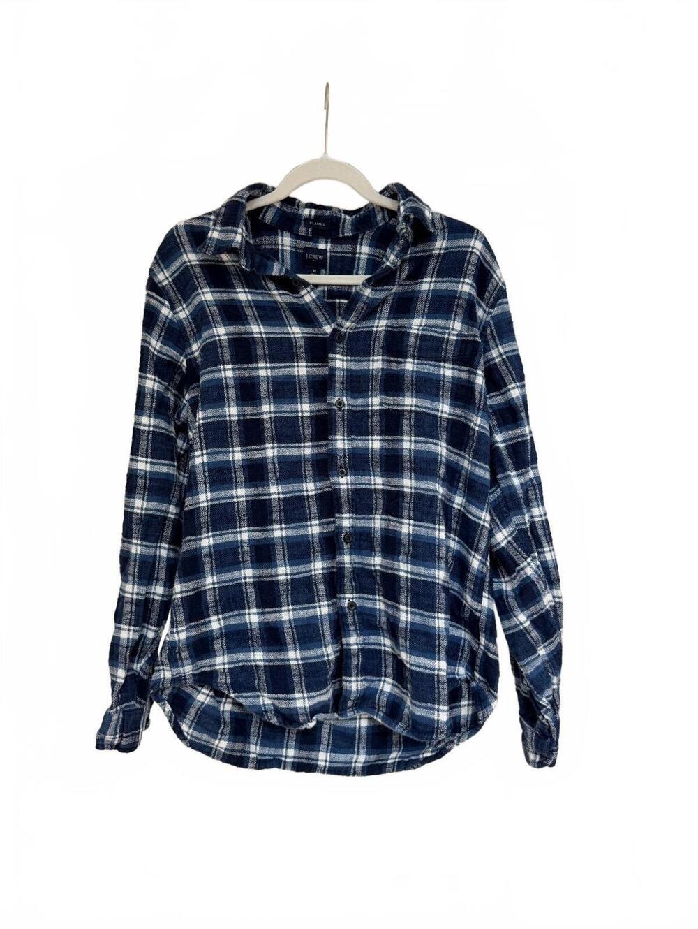 J Crew Flannel Shirt Mens M Plaid Cotton Classic Fit Heritage Navy Blue Gorpcore